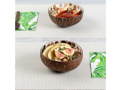 Bol à Salade Açaï Ensemble Artisanat Fait à la Main Noix de Coco Singe Mosaïque Demi-Coques