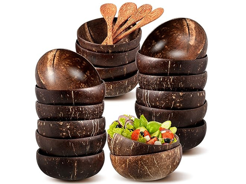 Bol à Salade de Fruits Gâteau Poudre Roche Ensemble de Cuisine en Bois Bambou Masque Écorce de Noix de Coco